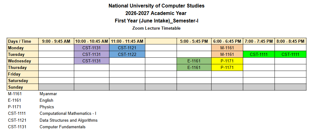 Timetable