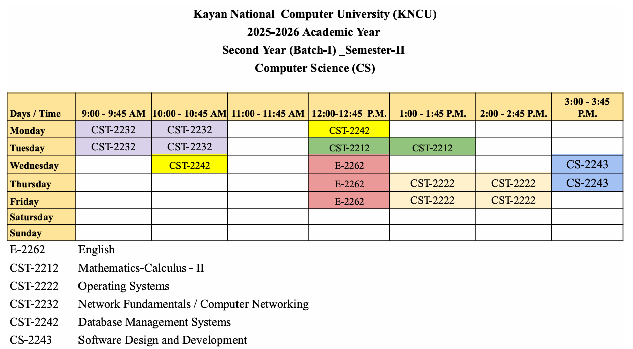 Timetable