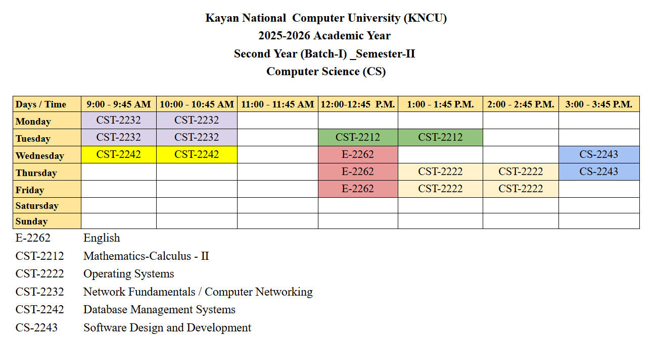 Timetable