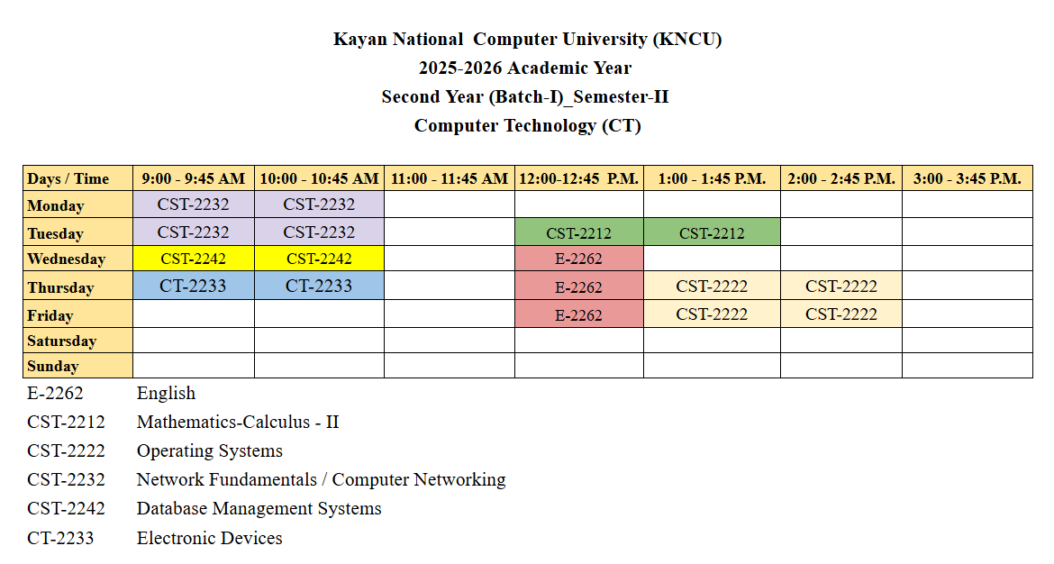 Timetable