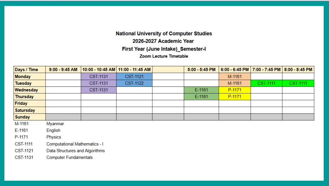 Timetable