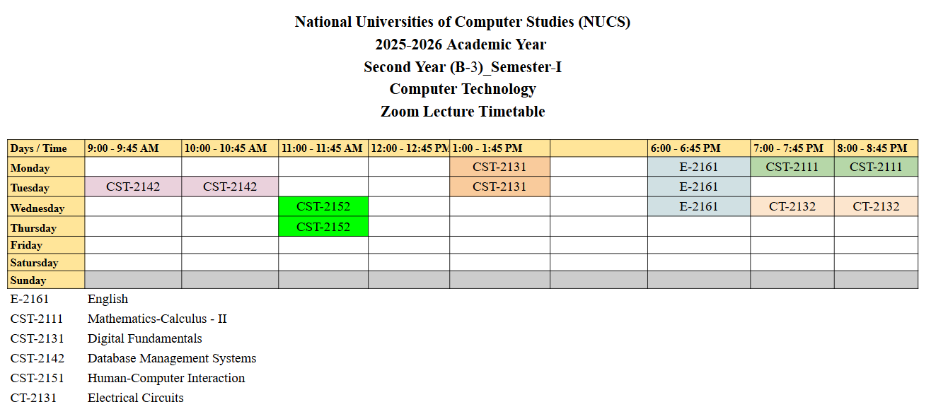 timetable