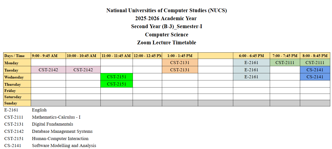 Timetable
