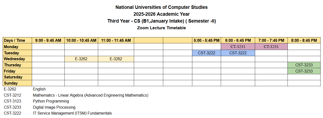 Timetable