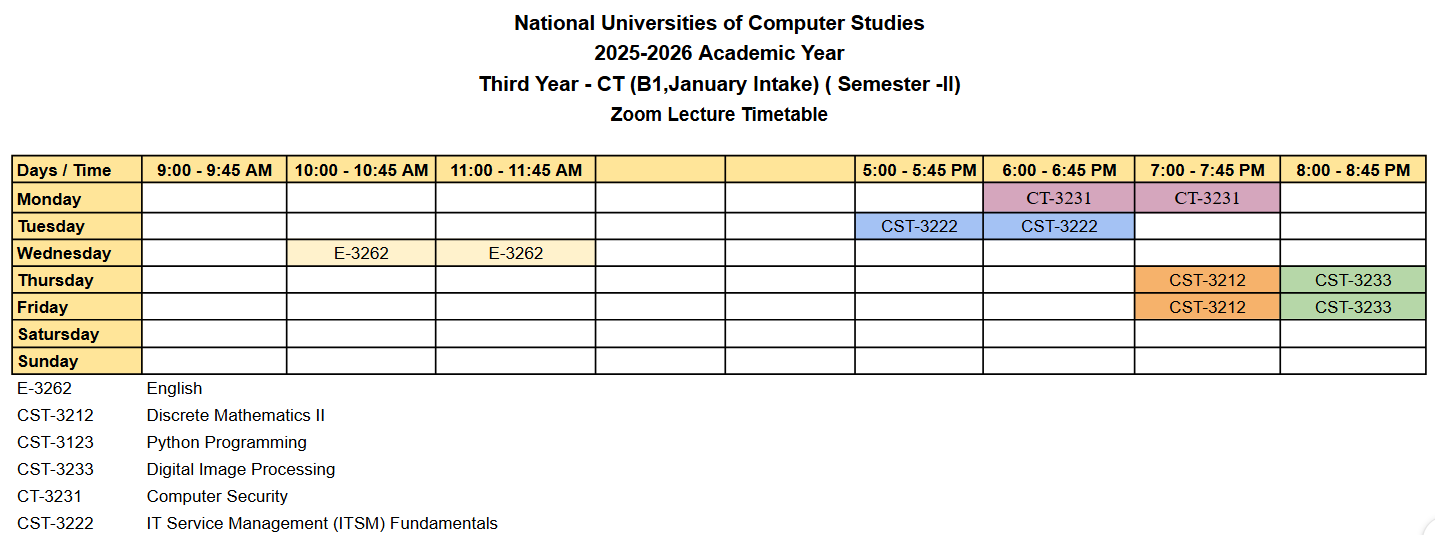 Timetable