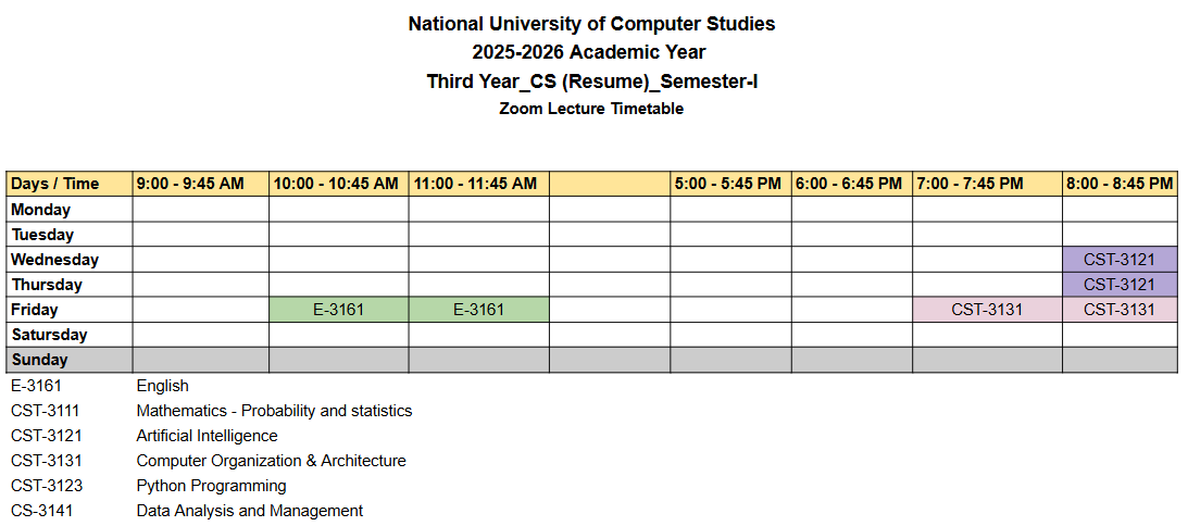 Timetable